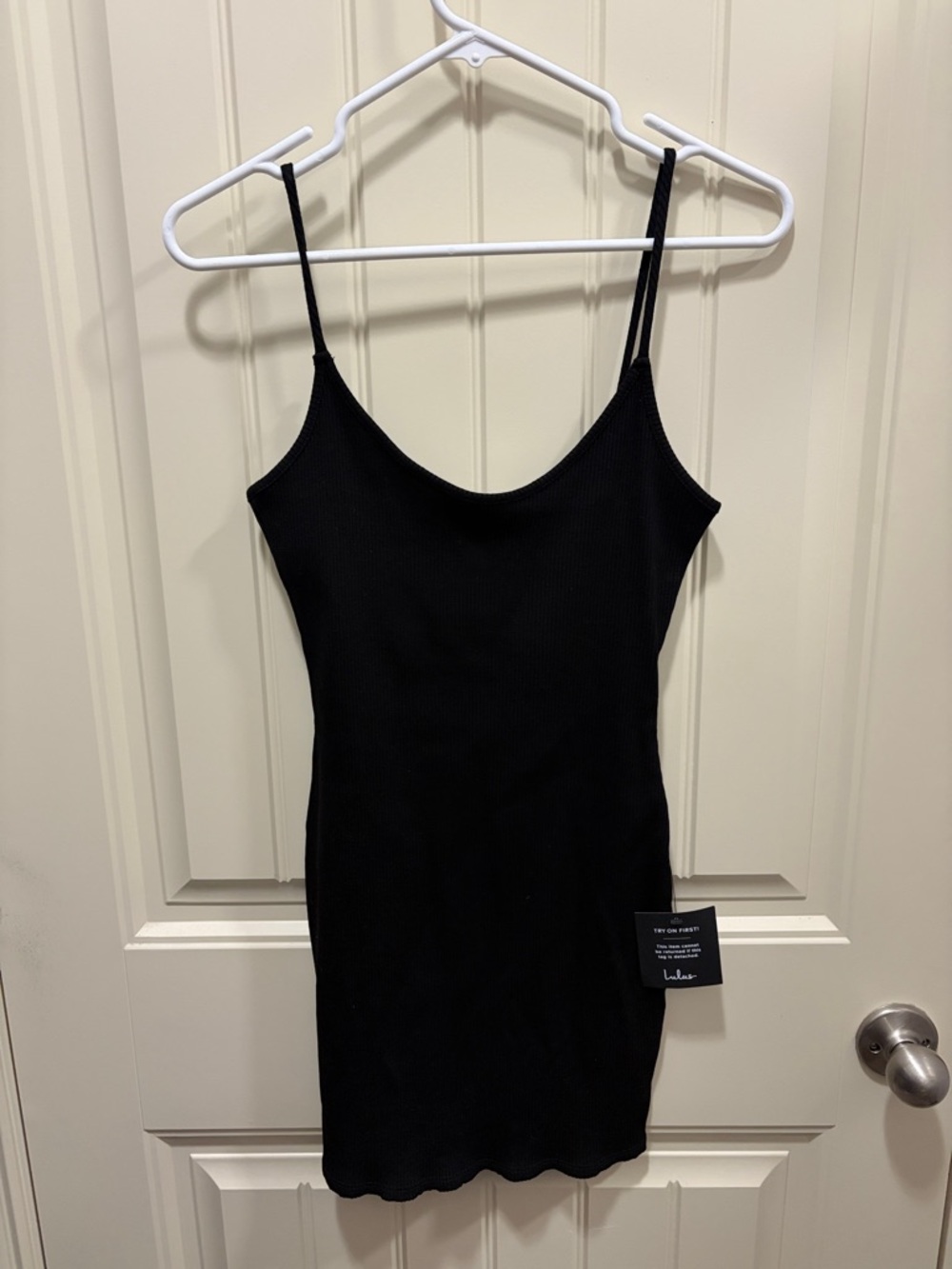Lulu's Black Ribbed Spaghetti Strap Mini Dress